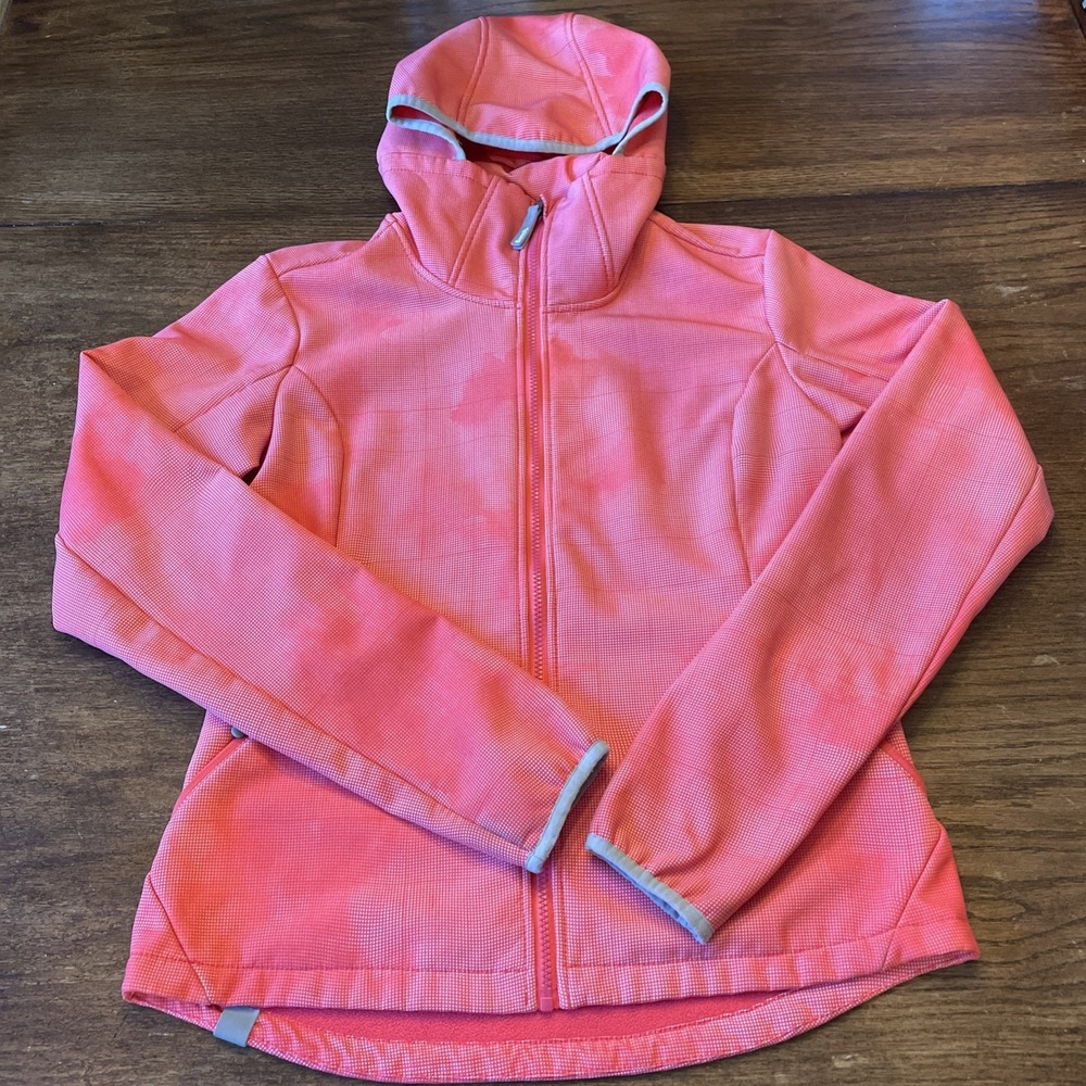Bench Women's Hooded Fleece Lined Full Zip Jacket Coral M Print Activewear Coat